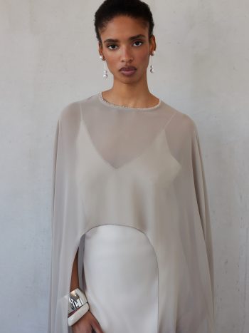 Long Sleeve Cape – Greige/Mint - Image 2