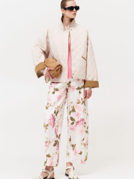 Floral Denim Pants – White